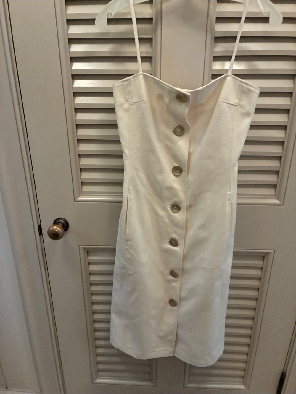Rodebjer Spaghetti Strap Button-Front Cream Dress